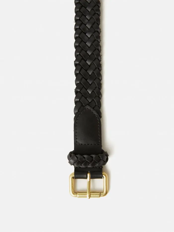 Woven Leather Belt Black Women Jigsaw Belts