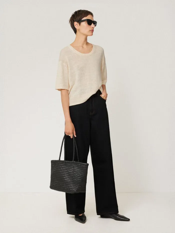 Woven Leather Tote Bag Black Women Jigsaw Wallets and Card Holders