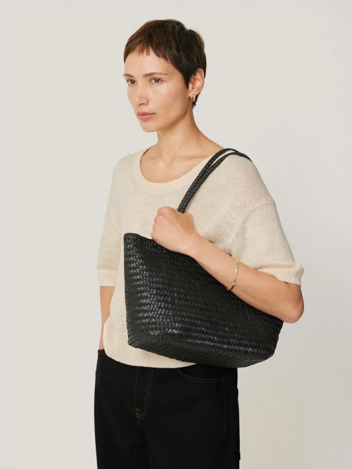 Woven Leather Tote Bag Black Women Jigsaw Wallets and Card Holders