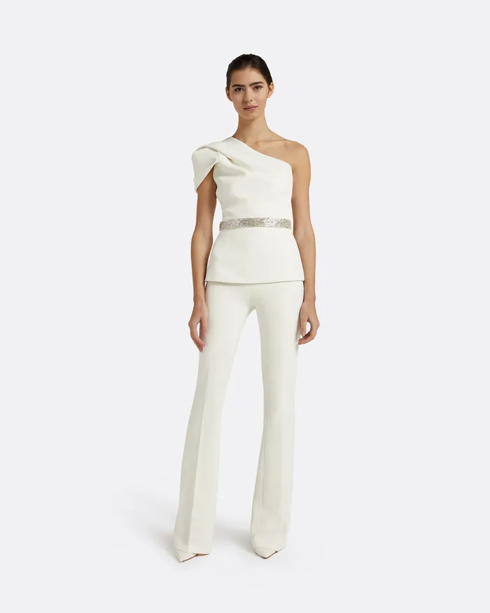 Xebe Ivory Top With Embroidered Belt Ivory Tops Safiyaa Women