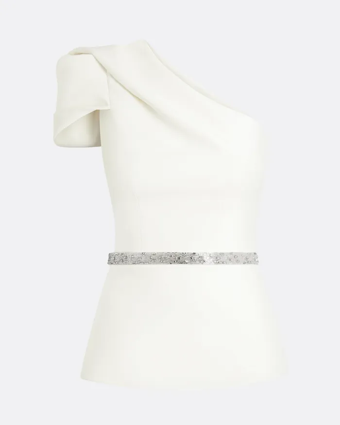 Xebe Ivory Top With Embroidered Belt Ivory Tops Safiyaa Women