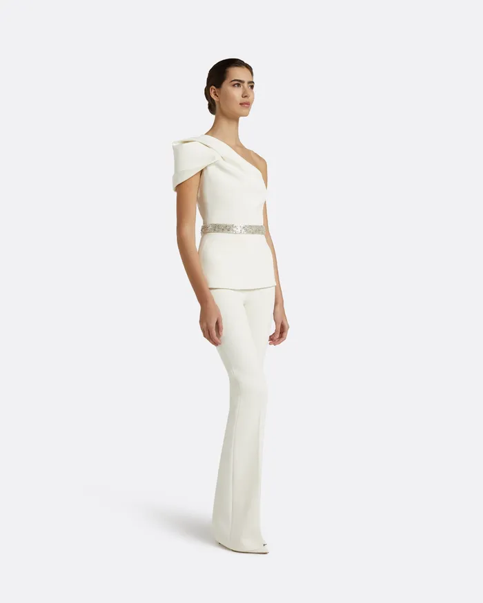 Xebe Ivory Top With Embroidered Belt Ivory Tops Safiyaa Women