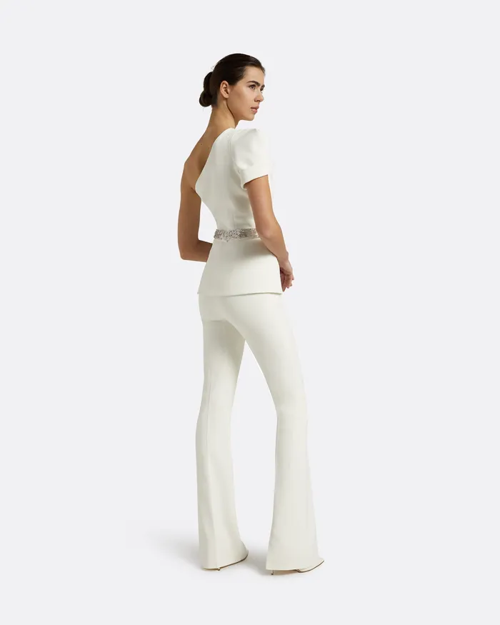 Xebe Ivory Top With Embroidered Belt Ivory Tops Safiyaa Women