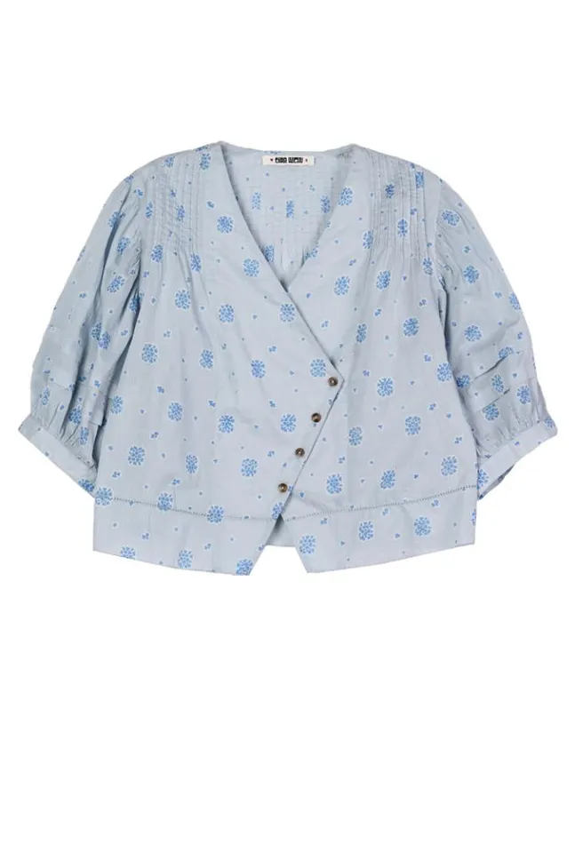 Ximena Blue Printed Cotton ThreeQuarter Sleeve Top Women Ciao Lucia Long Sleeve Tops