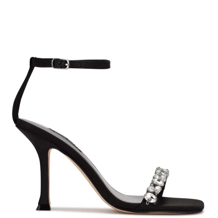 Yazmin Ankle Strap Dress Sandals Black Satin Crystal Women Nine West Sandals