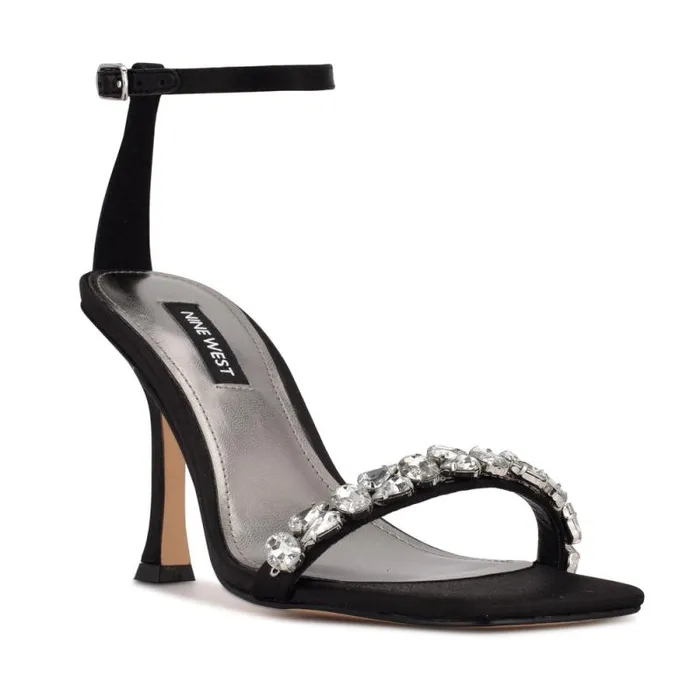 Yazmin Ankle Strap Dress Sandals Black Satin Crystal Women Nine West Sandals Yazmin Ankle Strap Dress Sandals Black Satin Crystal Women Nine West Sandals
