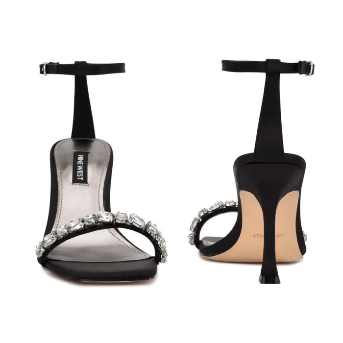 Yazmin Ankle Strap Dress Sandals Black Satin Crystal Women Nine West Sandals Yazmin Ankle Strap Dress Sandals Black Satin Crystal Women Nine West Sandals