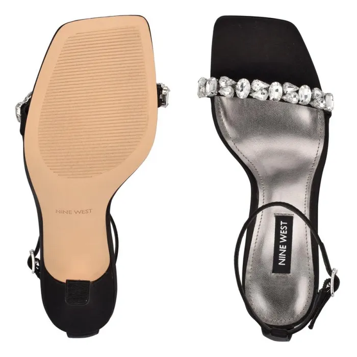Yazmin Ankle Strap Dress Sandals Black Satin Crystal Women Nine West Sandals Yazmin Ankle Strap Dress Sandals Black Satin Crystal Women Nine West Sandals