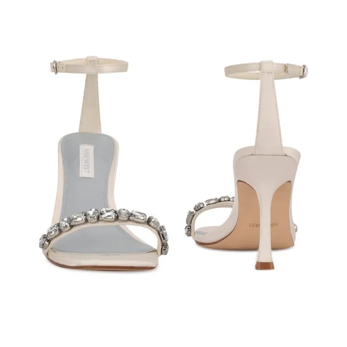 Yazmin Ankle Strap Dress Sandals White Satin Women Nine West Heels Yazmin Ankle Strap Dress Sandals White Satin Women Nine West Heels