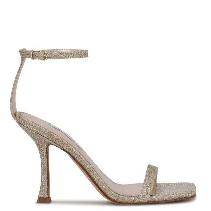 Yess Ankle Strap Sandals Gold Glitter Women Nine West Heels